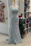 Red Sequin Square Neck Mermaid Long Formal HZ0307