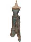 Retro Mermaid Spaghetti Straps Satin Long Party Dress Prom Dresses, HZ0307