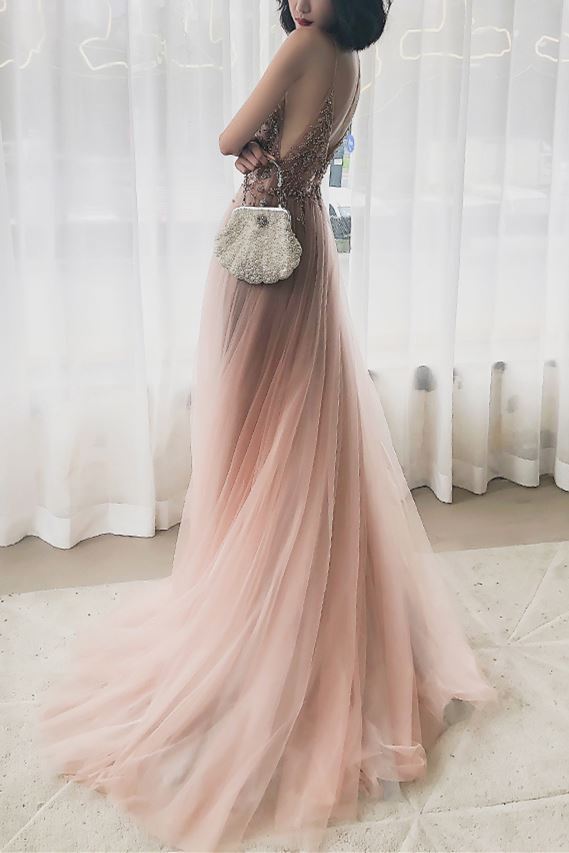 Rhinestons Rose Gold A-line Long Prom HZ0307