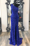 Royal Blue Sequin One Shoulder Mermaid Long Formal HZ0307