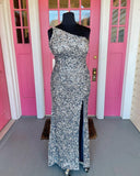 Royal Blue Sequin One Shoulder Mermaid Long Formal HZ0307