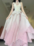 Sexy A line Ombre Pink Chiffon Dress Long Prom Dresses Night Dress Birthday Outfits, HZ0307