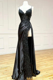 Sexy Mermaid Spaghetti Strap Sleeveless Long Split Prom Dress with Embroidered , HZ0307