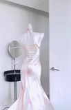 Sexy Mermaid Spaghetti Straps Pink Satin Prom Dresses Night Dress Birthday Outfits , HZ0307
