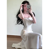 Sexy Mermaid Spaghetti Straps White Long Prom Dresses Night Dress Birthday Outfits , HZ0307