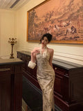 Sexy Sheath Straps Halter Floral Satin Prom Dresses Birthday Outfits Evening Gown, HZ0307