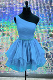 Shiny One Shoulder A-Line Homecoming Dresses, Short Beads Party Dress, HZ0307