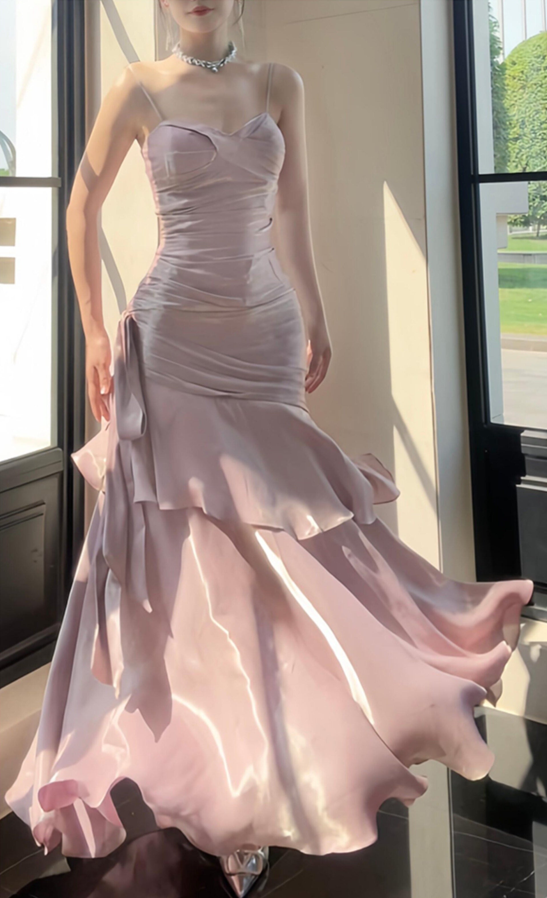 Shiny Green Spaghetti Straps Ruffle Party Dress Sweetheart Formal Prom HZ0307