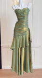 Shiny Green Spaghetti Straps Ruffle Party Dress Sweetheart Formal Prom HZ0307