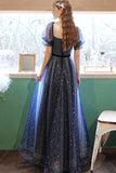 Short Sleeves Navy Blue Long Prom HZ0307