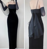 Spaghetti Straps Chiffon Satin Prom Dresses Sheath Evening Party HZ0307