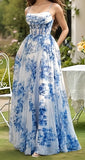 Spaghetti Straps Floral Prom Dress, Chiffon Slit Evening Dress, HZ0307