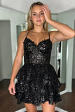 Spaghetti Straps Lace Ruffle Homecoming Dress, HZ0307