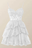 Spaghetti Straps Ruffle Lace Sequin Homecoming HZ0307