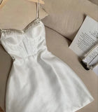 Spaghetti Straps White Beaded Homecoming Dresses Sleeveless Birthday Dresses, HZ0307