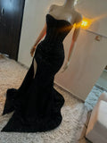 Sparkle Mermaid Sequined Prom Dresses Red Slit Formal Party HZ0307