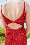 Sparkle Red Sequin Bodycon Senior Homecoming Dresses, HZ0307