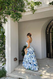 Spring Floral Strapless Prom Dresses Split Evening Party HZ0307