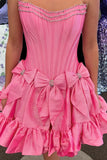 Strapless A-Line Beaded Homecoming Dresses With Bowknot, HZ0307