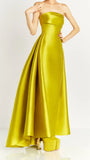 Strapless Lemon Yellow Satin Party Dress, Long Prom Dresses For Women, HZ0307