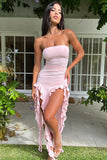 Strapless Pink Ruffle Homecoming Dresses Evening Prom HZ0307