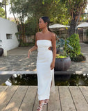 Strapless White Bodycon Split Party Dress Ankle Length Homecoming Dresses, HZ0307