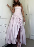 Strapless Pink Prom Dress - A-Line Formal Gown with High HZ0307