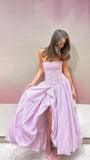 Strapless Pink Prom Dress - A-Line Formal Gown with High HZ0307