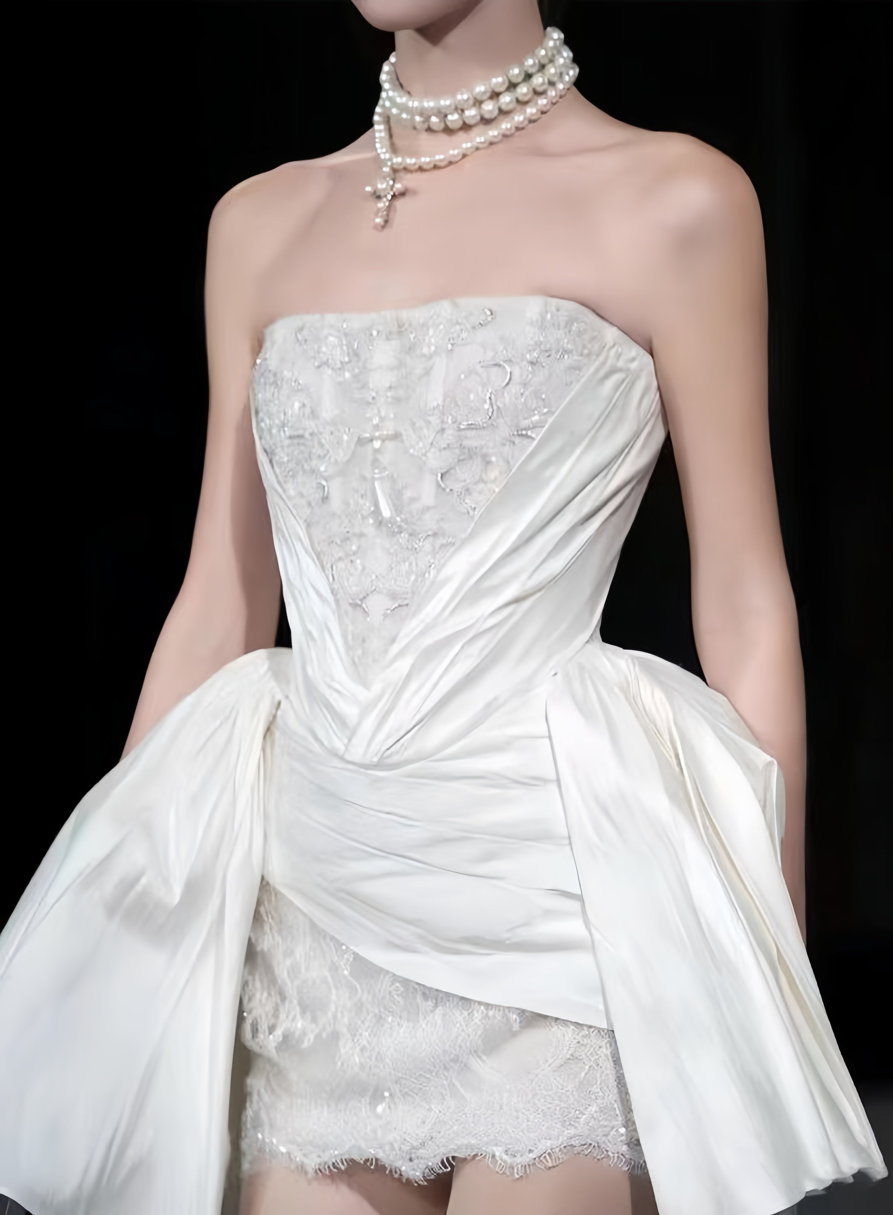 Strapless White Lace Wedding Dresses Mini Bridal Gown, HZ0307