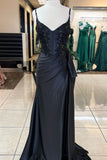 Straps Black Satin Mermaid Beaded Long Evening Dress with HZ0307