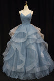 Straps Blue A-line Layers Long Formal HZ0307