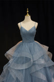Straps Blue A-line Layers Long Formal HZ0307