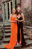 Straps Orange Sequin Mermaid Long Formal HZ0307