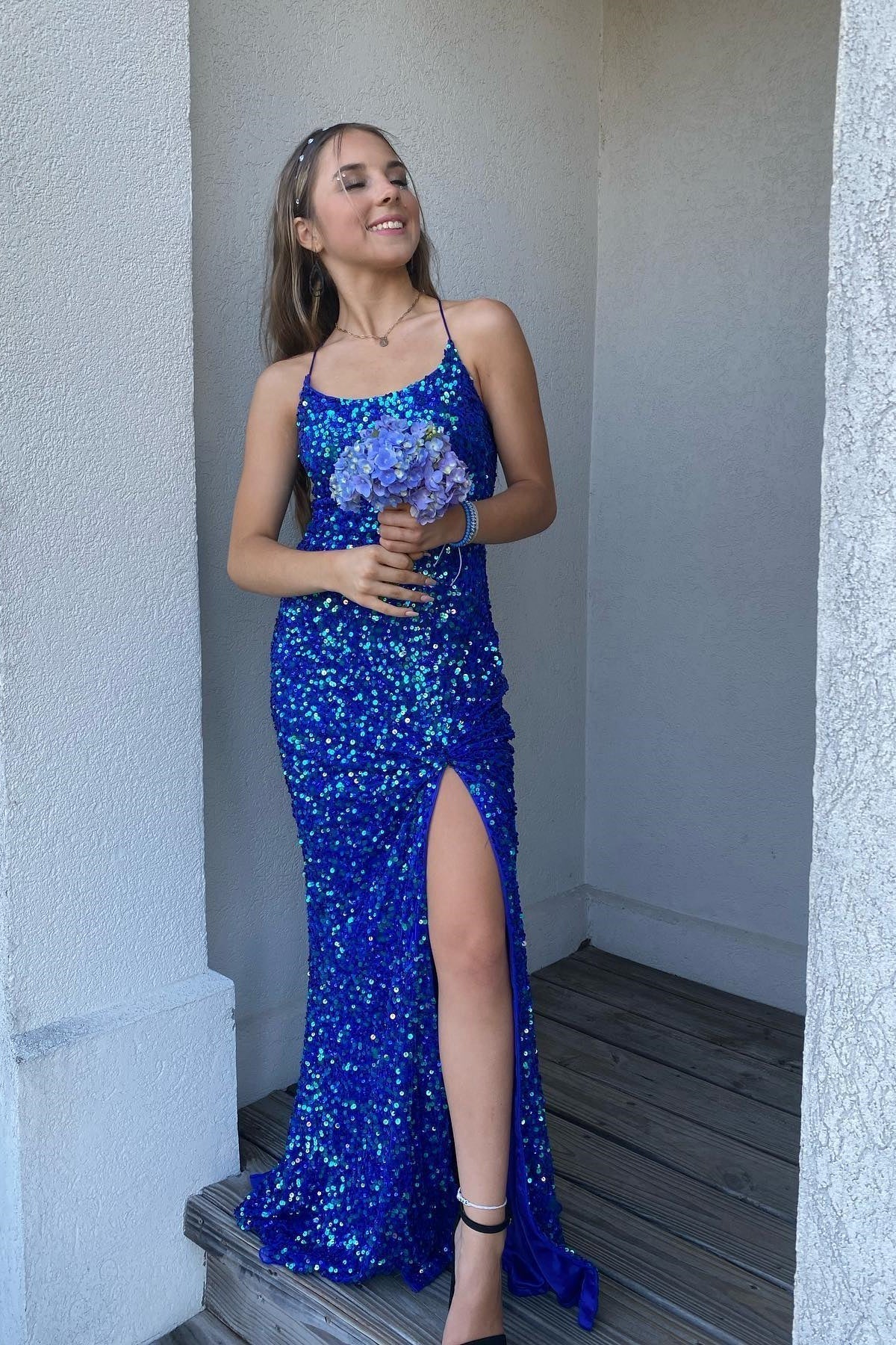 Straps Orange Sequin Mermaid Long Formal HZ0307