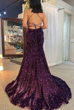 Straps Purple Sequin Mermaid Long Prom HZ0307