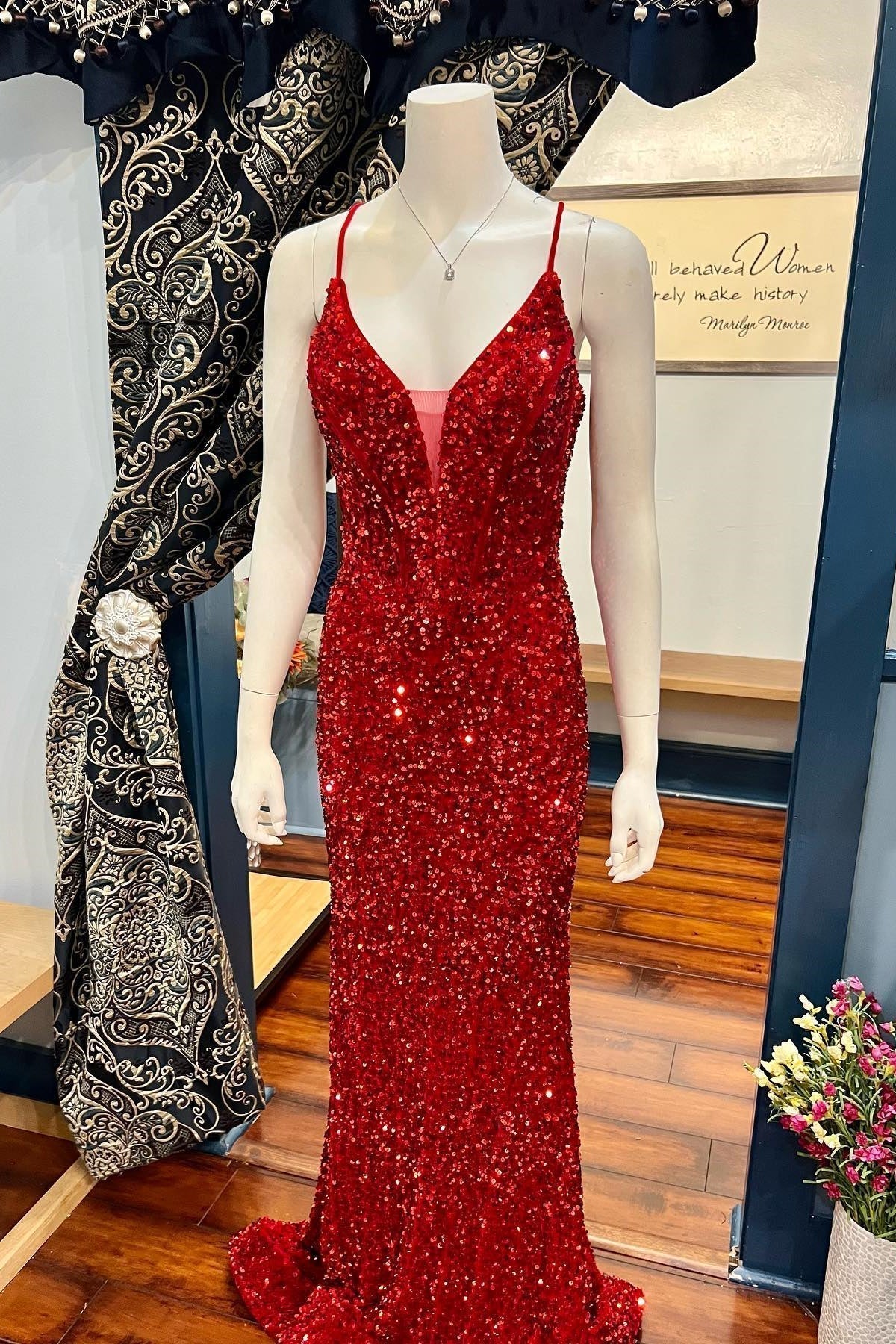 Straps Red Sequin Mermaid Long Formal HZ0307