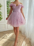 Stunning Lilac Floral Homecoming Dresses Mini School Dance Dress, HZ0307