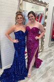 Sweetheart Fuchsia Sequin Mermaid Long Prom Dress with HZ0307