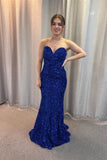 Sweetheart Royal Blue Sequin Mermaid Long Prom Dress with Lace Up HZ0307