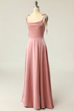Tie Shoulder Blush A-line Long Prom HZ0307