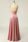 Tie Shoulder Blush A-line Long Prom HZ0307