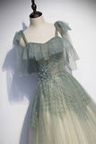 Tie Shoulders Green A-line Long HZ0307