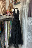 Vintage Mermaid Halter Sleeveless Long Black Lace Evening Dress Prom Dresses , HZ0307
