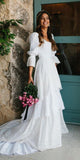 Vintage White Lace Wedding Gown, Ruffle Bridal HZ0307