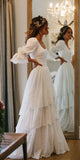 Vintage White Lace Wedding Gown, Ruffle Bridal HZ0307