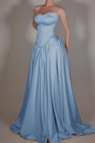 Vintage Off White Strapless Wedding Dress, Pearl Beaded Satin A-line Prom HZ0307