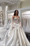 White Lace Pearl Beaded Wedding Dresses With Bowknot, HZ0307