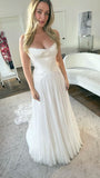 White Pleated Chiffon Long Wedding HZ0307
