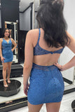 LTP1179,Blue Beaded V-Neck Backless Mini Homecoming HZ0307