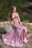 LTP0824,Pink Mermaid Pleated Evening Formal Gown Long V-Neck Prom HZ0307